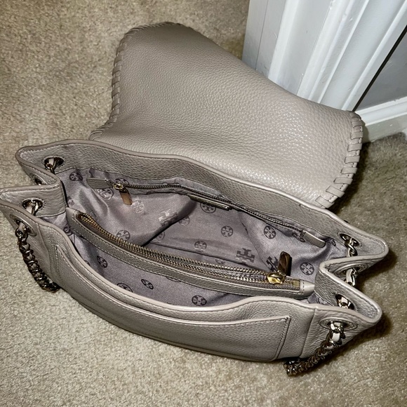 Tory Burch Taupe Leather Flap Marion Shoulder Bag - Picture 2 of 9